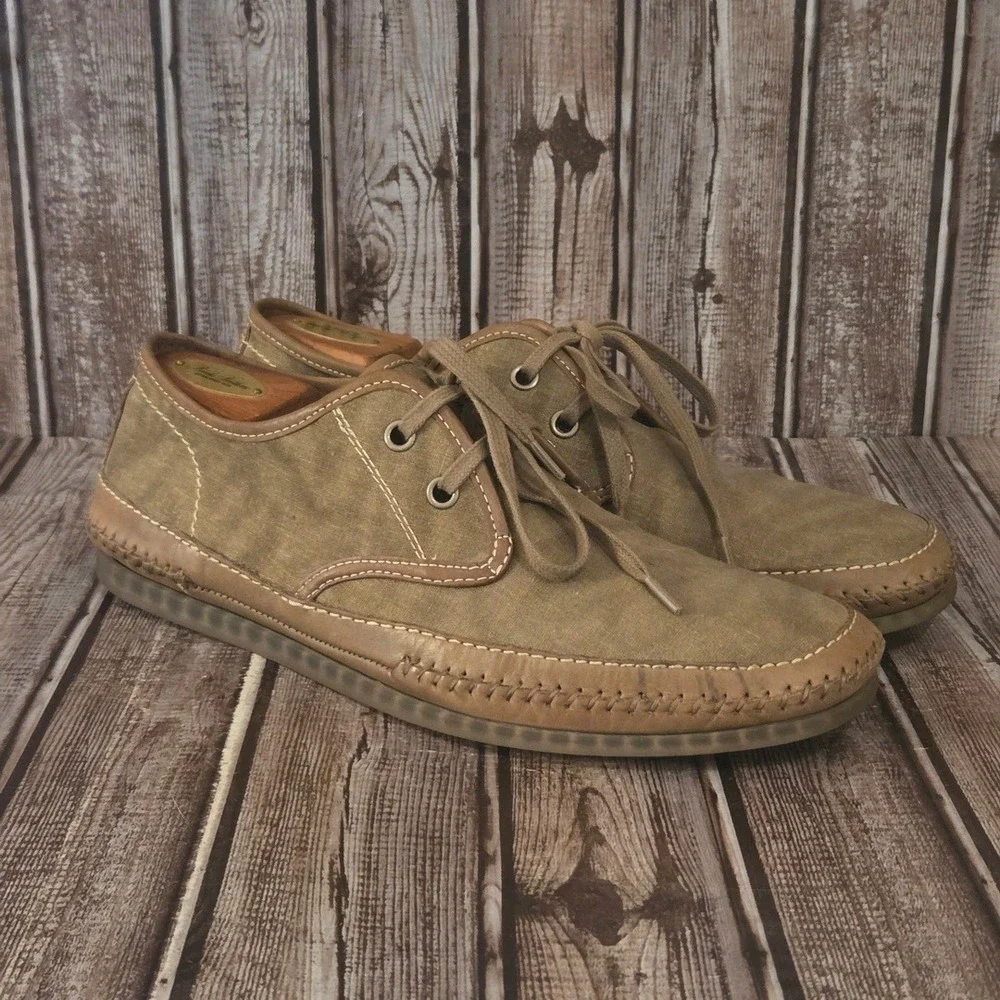 Sz 10 M Mens John Varvatos Brown Canvas/ Leather Trim Lace Up Derby Shoes VGUC